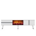 Comoda TV, Olivia, Vania Fireplace, 150x50x29.6 cm, PAL , Alb / Argintiu