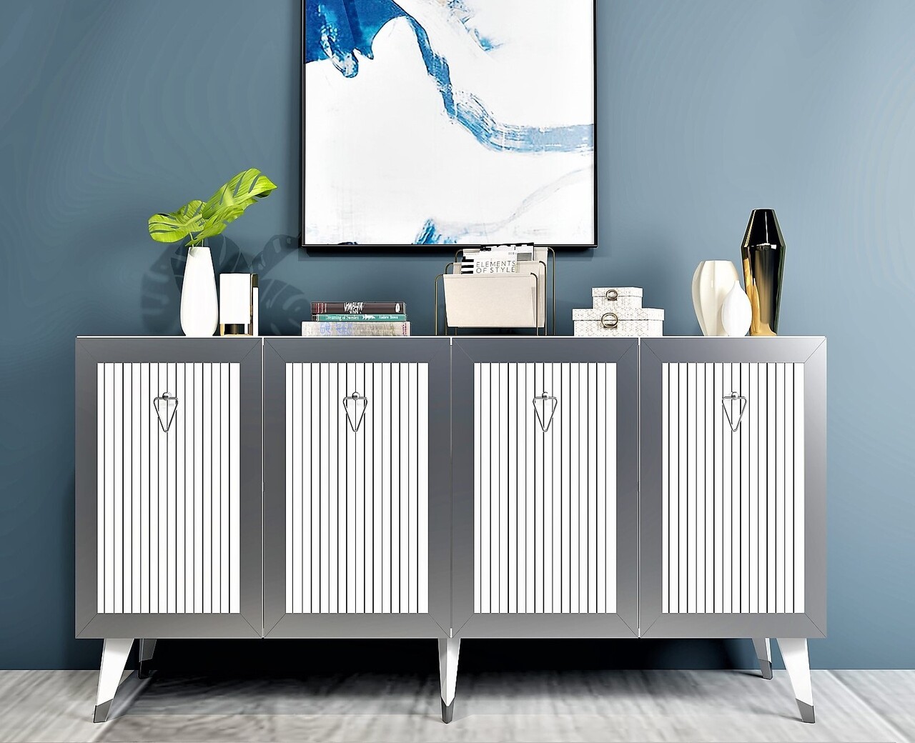 Consola, Olivia, Bare, 150x40x80 cm, PAL , Alb / Argintiu - 1 | YEO