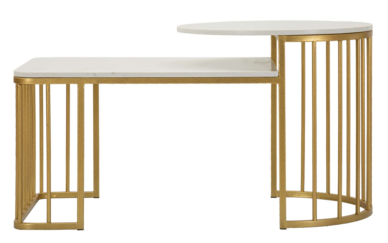 Masuta de cafea Ankara, Mauro Ferretti, 90x50x50 cm, fier/marmura, auriu/alb