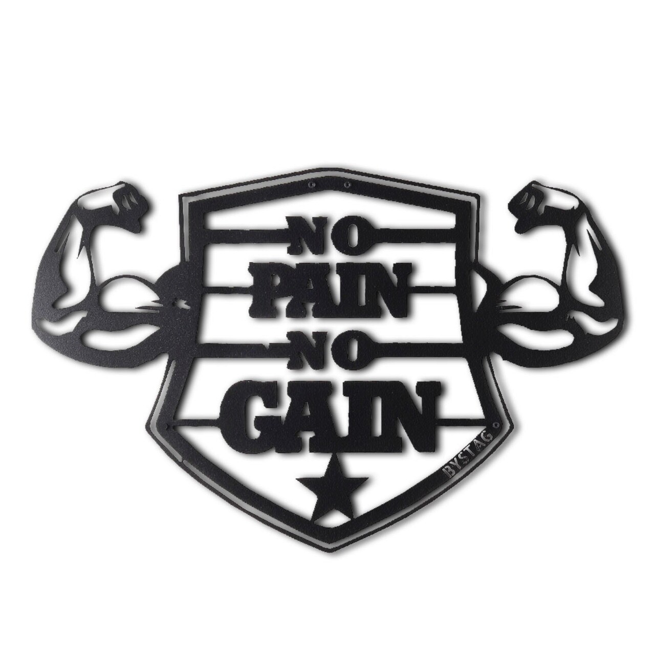 Decoratiune de perete, No Pain No Gain, Metal, Dimensiune: 33 x 50 cm, Negru - 1 | YEO