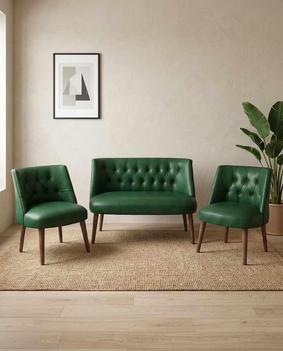 Set fotoliu extensibil și canapea cu 2 locuri (3 piese), Atelier del Sofa, 281ELR1212, Verde