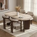 Set masa si scaune (5 piese), Nordure, Meridia 4, Travertin / Nuc Milano / Nuc Închis / Alb