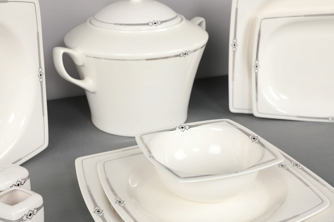 Serviciu de masa, 62 piese, Kutahya Porselen, BNMR62YT1060520, portelan, alb/negru - 1 | YEO