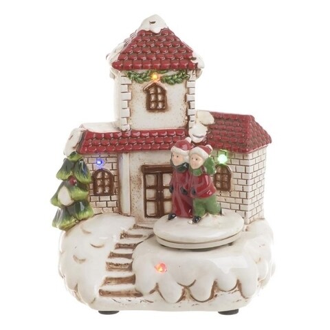Decoratiune cu sunet si lumini House, Inart, 16.5 x 19.5 cm, ceramica, multicolor