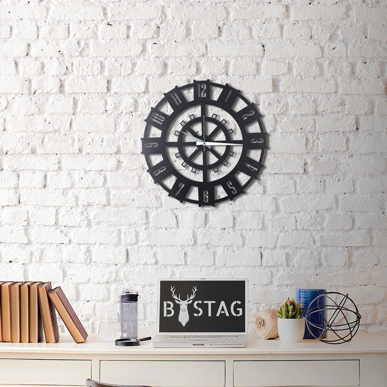 Ceas de perete Stone Metal Dimensiune: 50 x 50 cm Negru