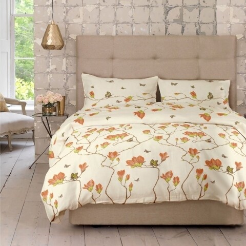 Lenjerie de pat dubla Magnolia Tree 01, 4 piese, 220 x 230 cm, 100% bumbac, bej/maro