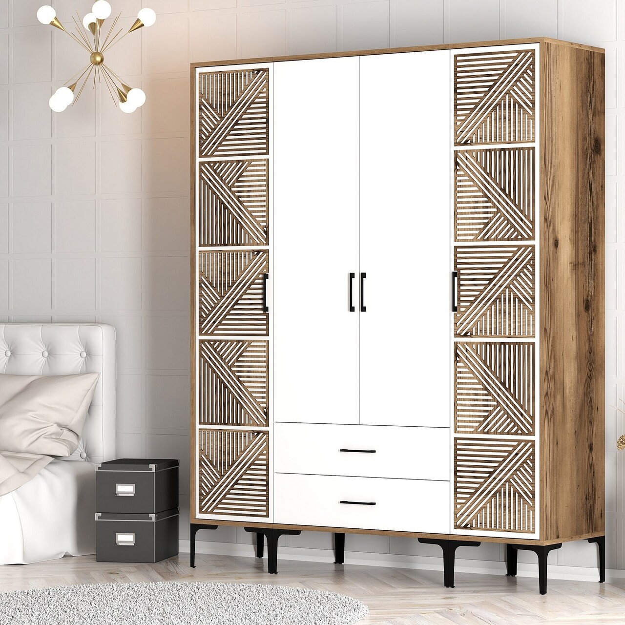 Dulap pentru haine, Hommy Craft, Kumsal PTP, 160x47.5x201.4 cm, PAL, Nuc/Alb - 2 | YEO