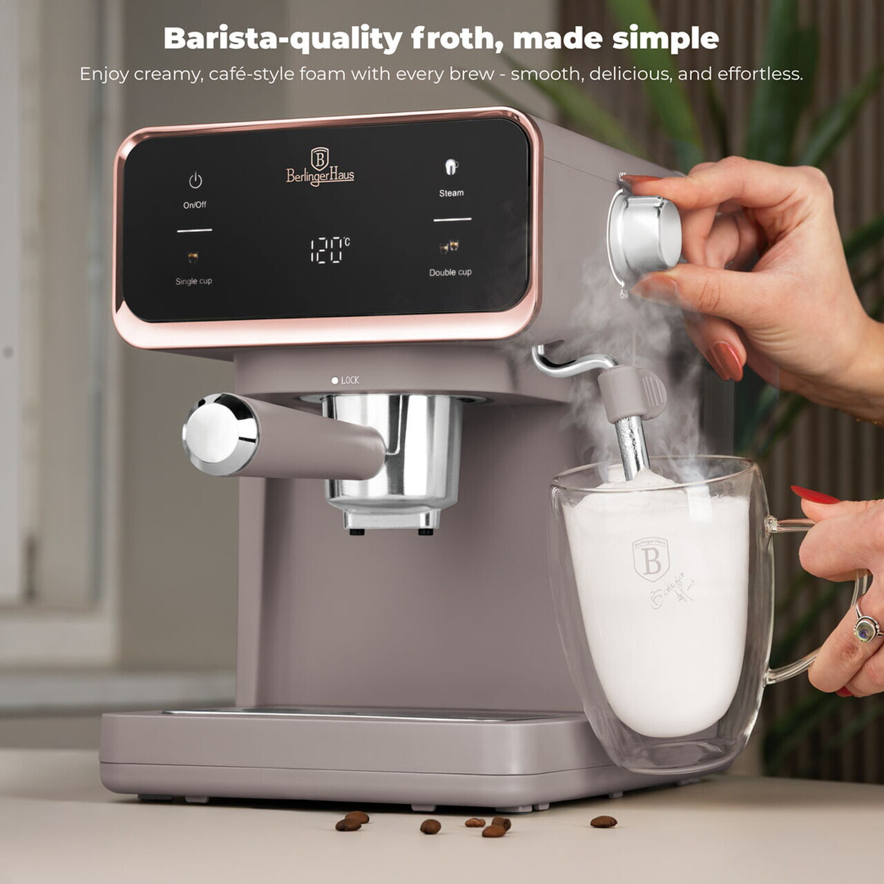 Espressor digital 3 in 1 Berlinger Haus, Taupe, 950W, 21x25.9x28 cm, inox, taupe mat - view 5
