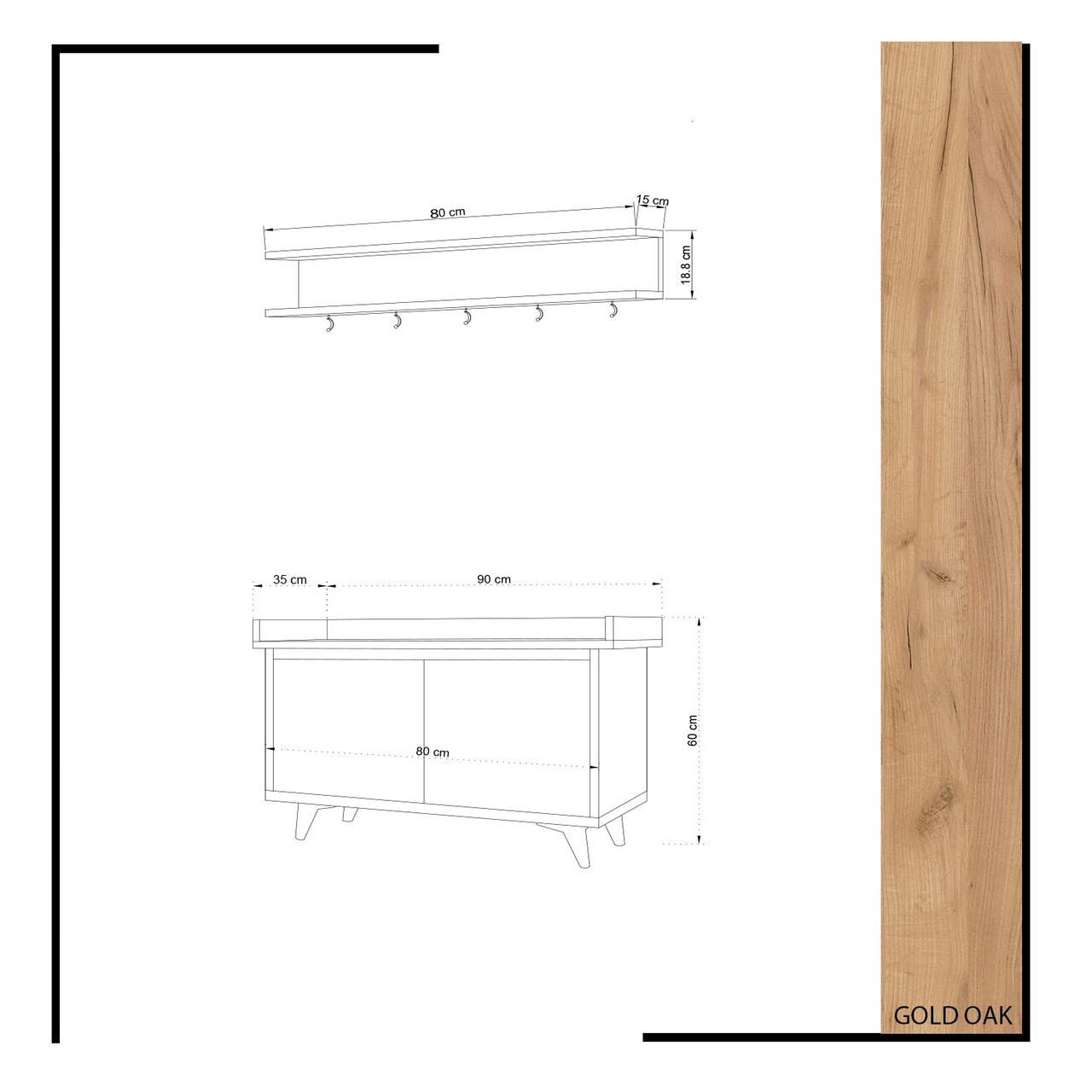 Cuier de perete, Mod Design, Stato, Stejar / Alb