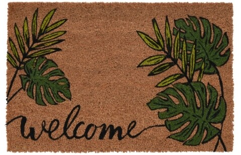 Covoras de intrare welcome, 39x59 cm, fibra de cocos, maro/verde
