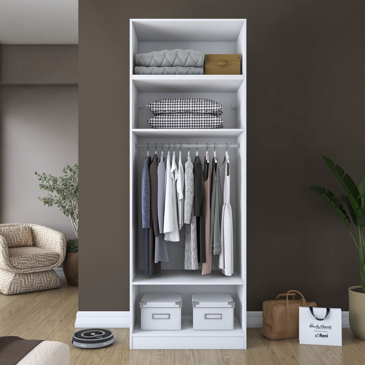 Dulap pentru haine, Hanah Home, BA211, 90x255x57.5 cm, PAL melaminat, Alb - view 4