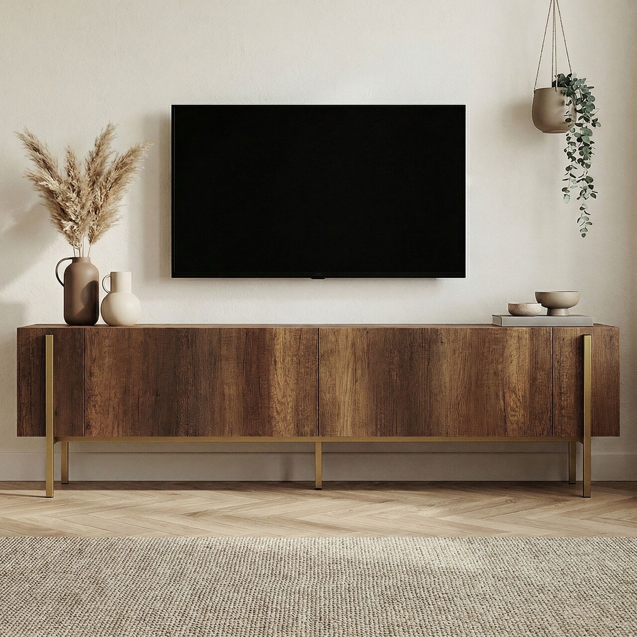 Comoda TV, Hanah Home, Nexus, 180x30x45 cm, Barok Walnut Gold - imagine 2