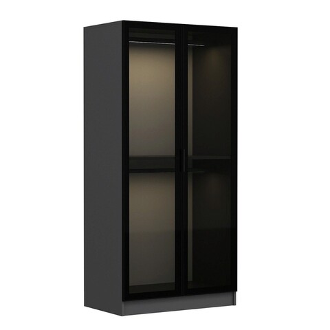Dulap pentru haine, Minerva, Kale Glass Anthracite, 90x190x52 cm, PAL, Negru / Antracit