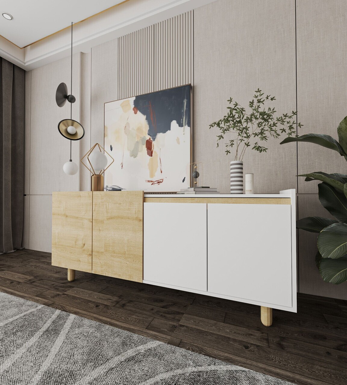 Consola, Hanah Home, Ravenna Modern 180, 180x75x45 cm, PAL MELAMINAT, Stejar Safir / Alb — imaginea 3
