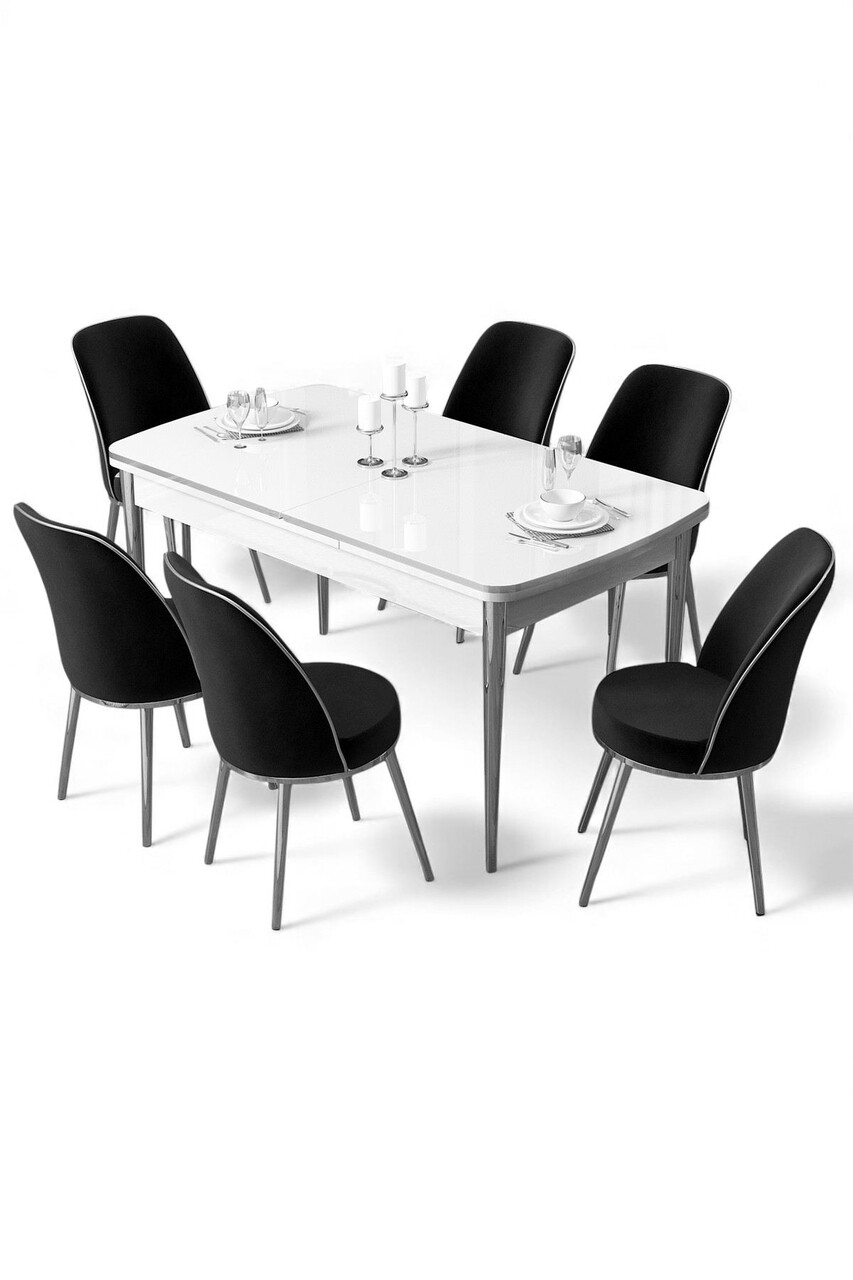 Set masa extensibila si scaune, Hanah Home, Nira, Alb / Crom / Negru - view 2