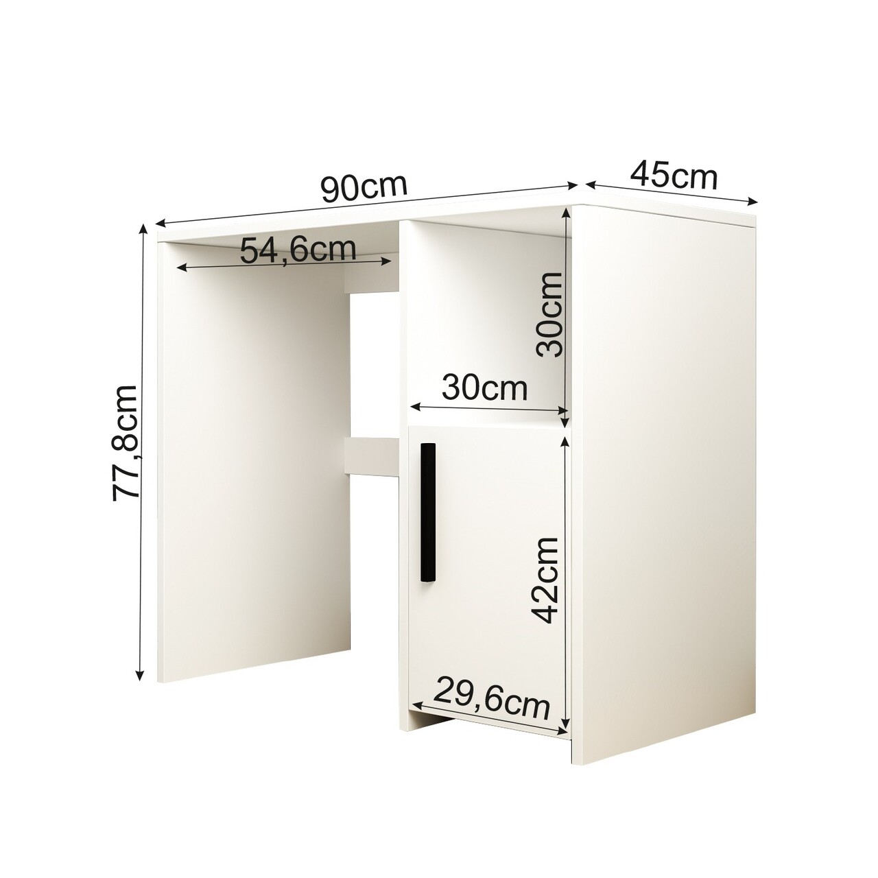 Birou, Inarch, Kuzey, 90x77.8x45 cm, PAL, Alb