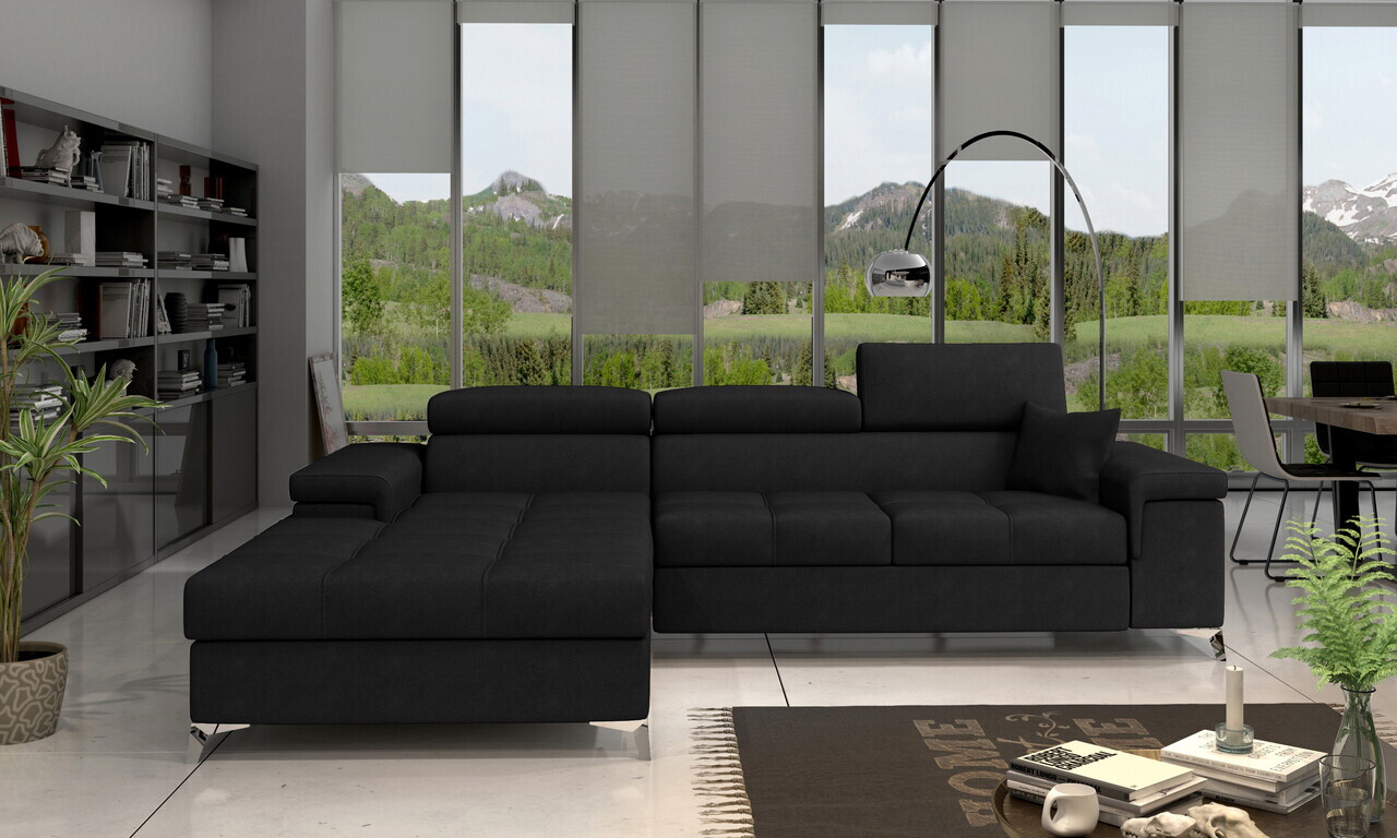 Coltar extensibil stanga 4 locuri ELTAP, RIC-LT-07KRO, Ricardo, 281x205x88 cm, lemn/poliester, negru - view 2