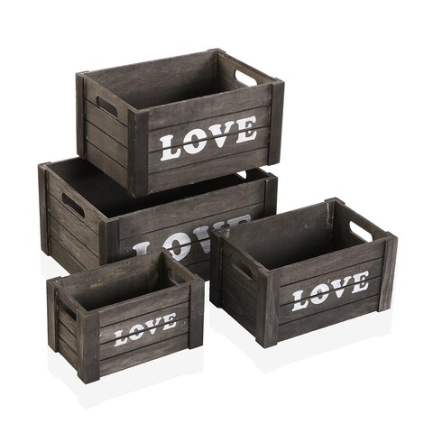 Set 4 cosuri de depozitare love, versa, 40x30x20 cm, lemn