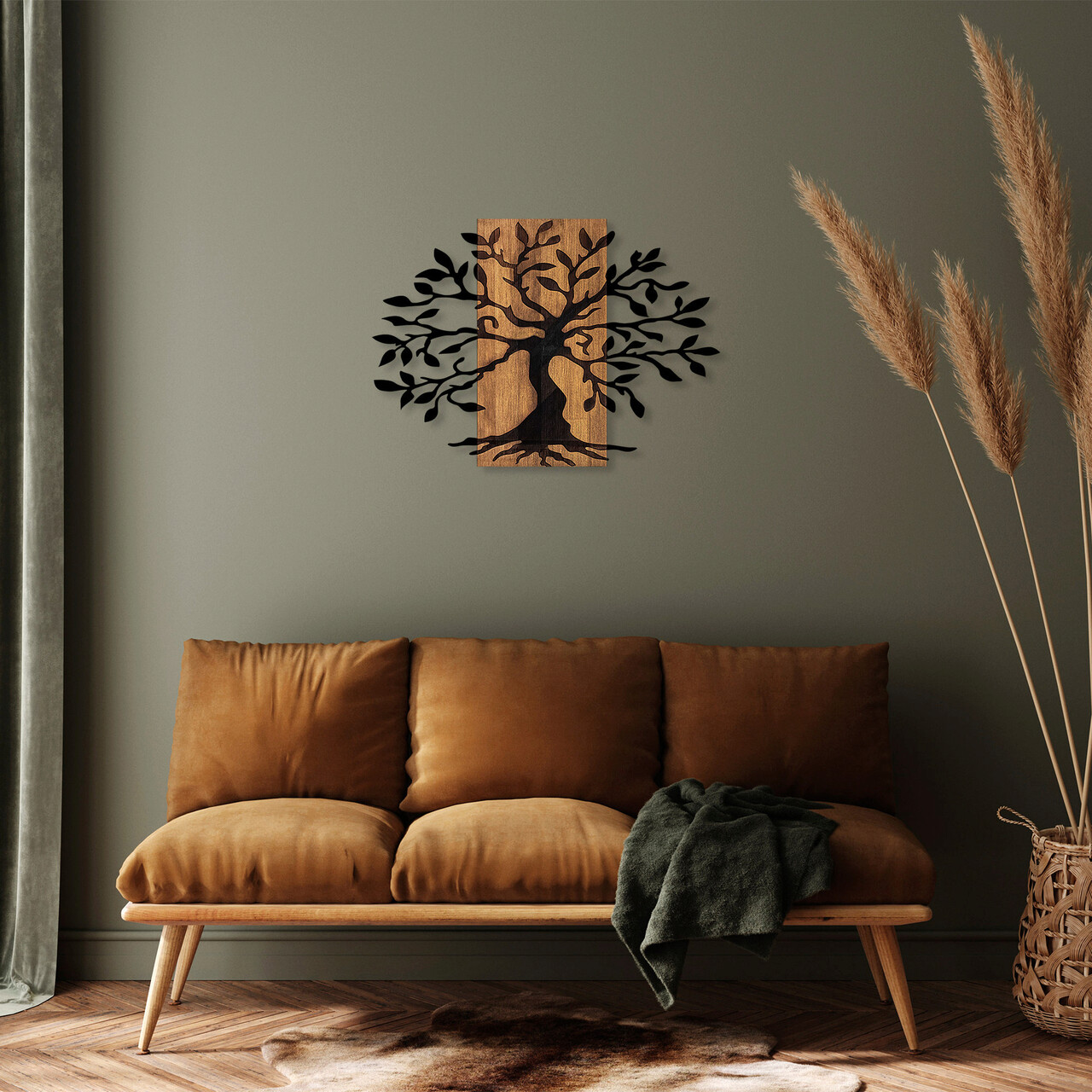 Decoratiune de perete, MA-305, 50% lemn/50% metal, Dimensiune: 58 x 80 cm, Nuc / Negru - 1 | YEO