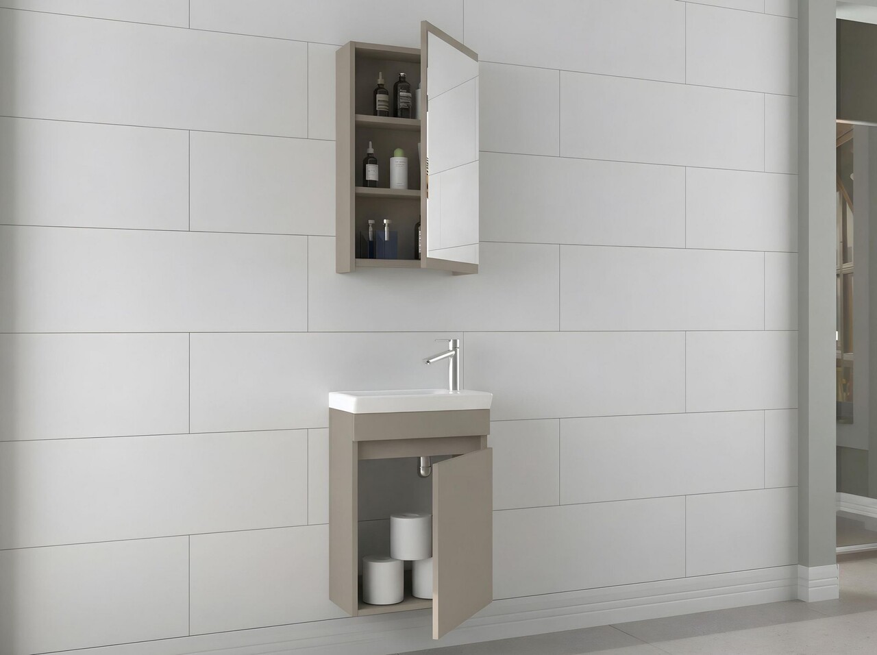 Set mobilier de baie (2 piese), Hanah Home, Sole 45, Latte - view 2