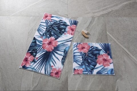Set 2 covorase de baie hibiscus, confetti, 50x57 cm/57x100 cm, coral