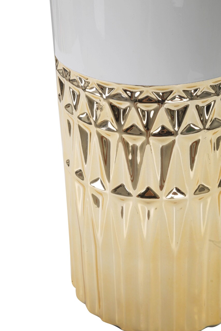 Lampa de masa, Glam Elegant, Mauro Ferretti, 1 x E27, 40W, Ø30 x 48.5 cm, ceramica/fier/textil, alb/auriu