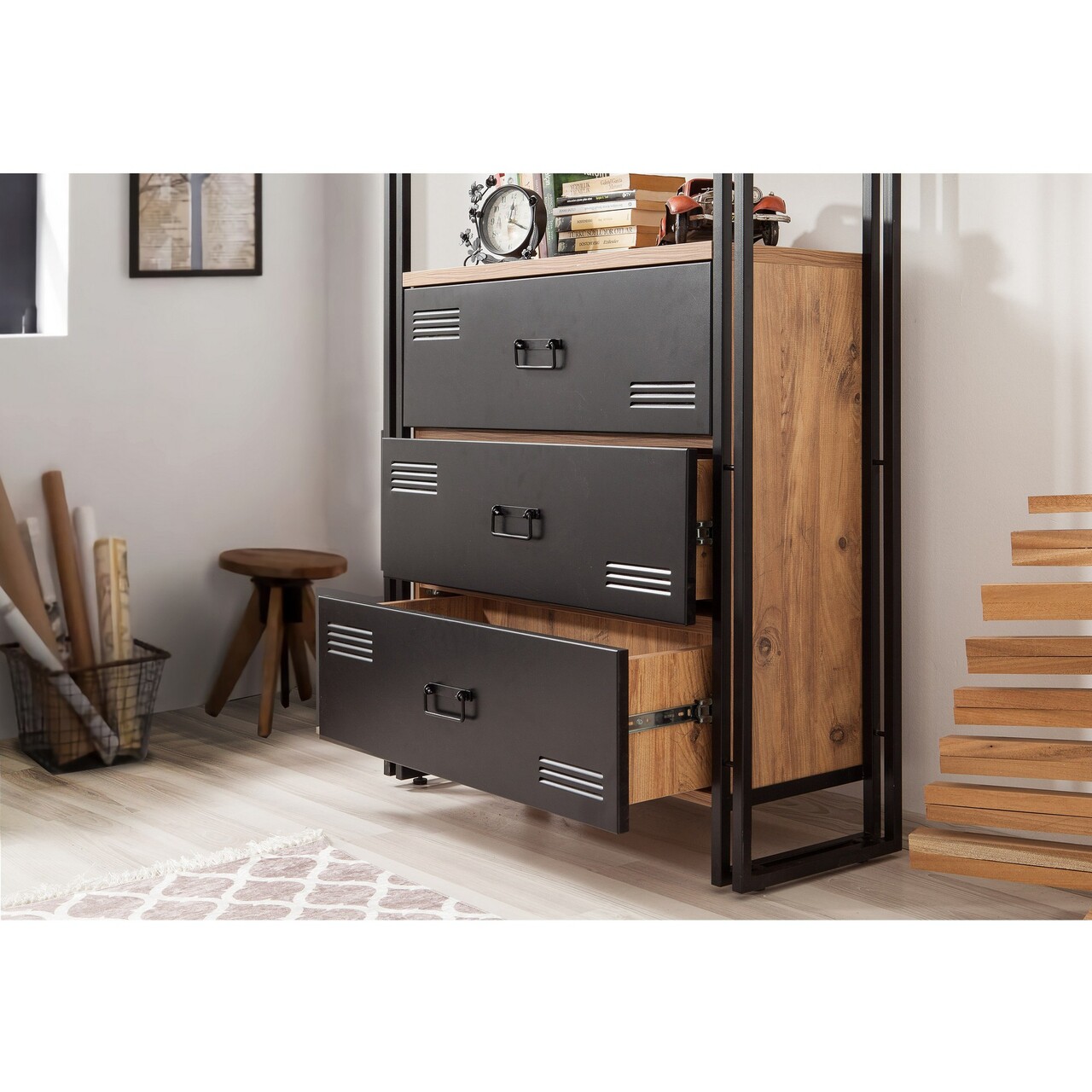 Set de mobilier pentru camera de studiu, Hanah Home, COSMO-TKM.10, Pin Atlantic / Negru — imaginea 9