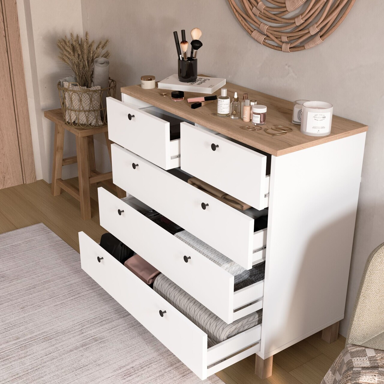 Dulap, Hanah Home, Nord, 90x85.2x40 cm, PAL, Alb / Stejar — imaginea 3
