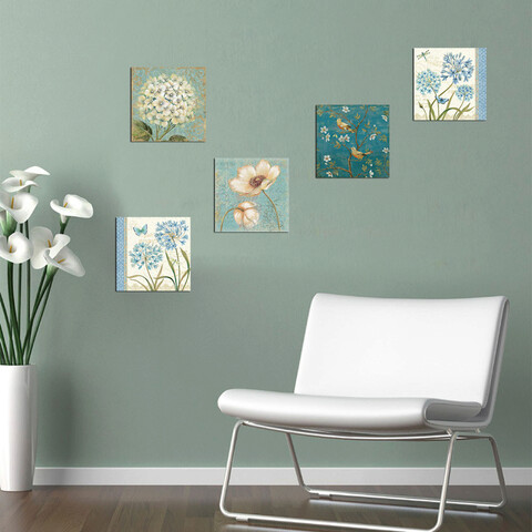 Set 5 tablouri decorative, utb094, mdf , imprimat uv, albastru / verde / alb