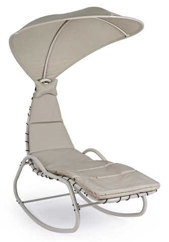 Sezlong tip balansoar cu parasolar, Baffin, Bizzotto, 160x80x195 cm, otel/textilena, ivoriu