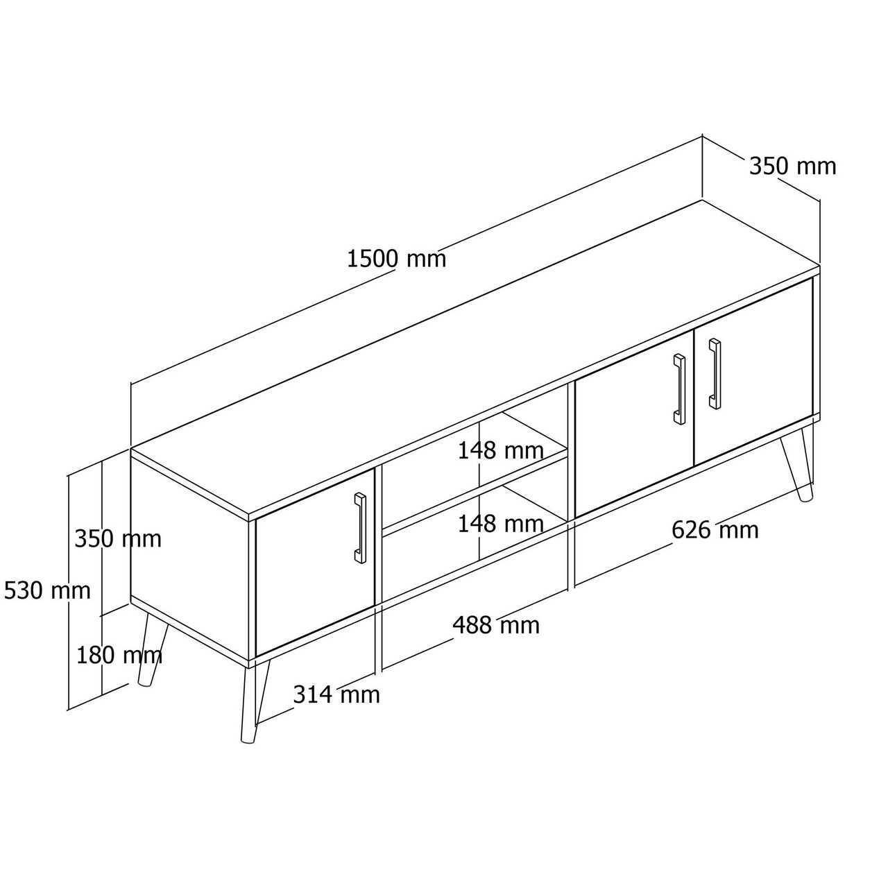 Comoda TV, Mezza, Exxen - 1584, 150 X 52 X 34 Cm, Pal Melaminat, Stejar/alb