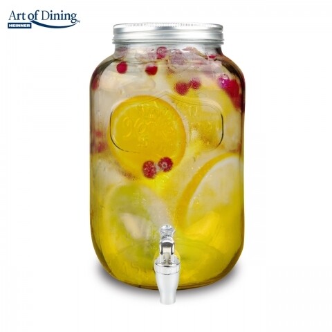 Dispenser pentru bauturi Party, Heinner, sticla, plastic si metal, 9.5 x 31 cm, 8L, transparent
