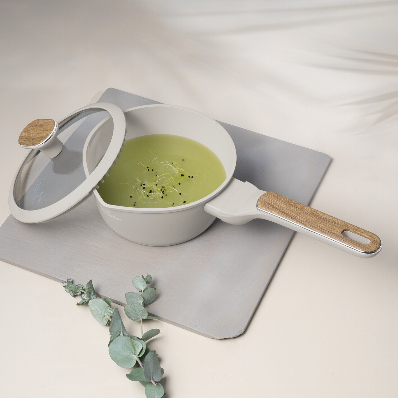 Cratita cu capac Berlinger Haus, Sahara Nordic, 16 cm, 1.2 L, aluminiu forjat, crem mat/natur - imagine 7