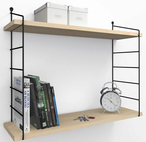 Raft de perete, decormet, armoni 2'li, 72x58x20 cm, stejar / negru