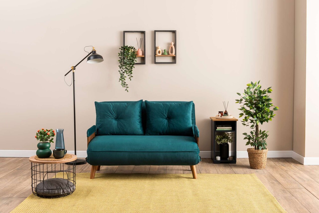Canapea extensibilă cu 2 locuri, Futon, 859FTN2719, Metal , Verde petrol - 2 | YEO