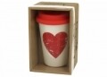 Cana cu capac de silicon Simply Love D, Duo, 380 ml, portelan, alb/rosu