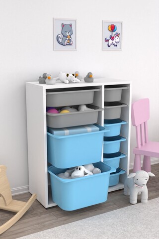 Dulap multifunctional, Estella, Zen 2D2K6U, Alb / Gri / Albastru