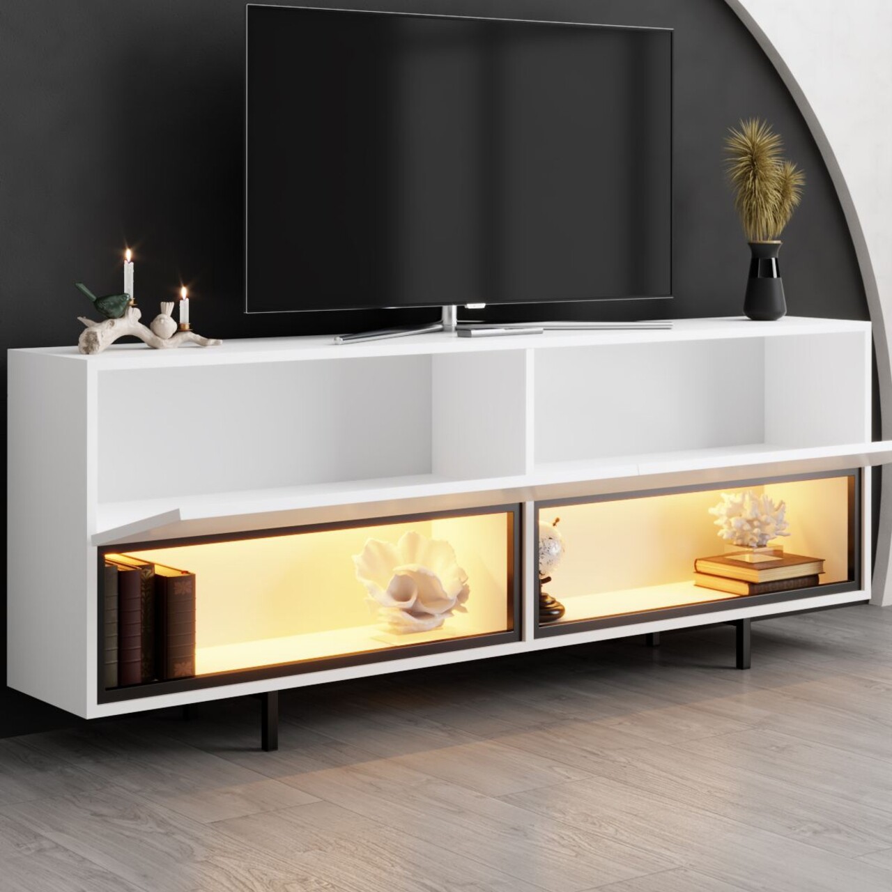 Comoda TV, Hanah Home, Ekol Down, 180x67x32 cm, Alb - view 3