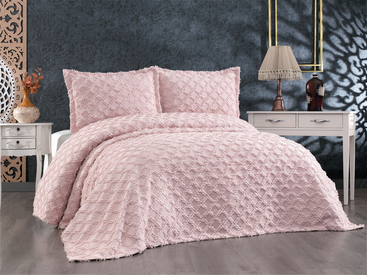 Set cuvertura de pat dubla 3 piese, Harem - Powder, Whitney, Tesatura Chenille