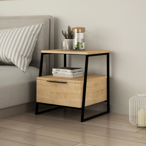 Noptiera, Decortie, Pal, 45x50x41cm, Stejar / Negru 45x50x41cm imagine 2022