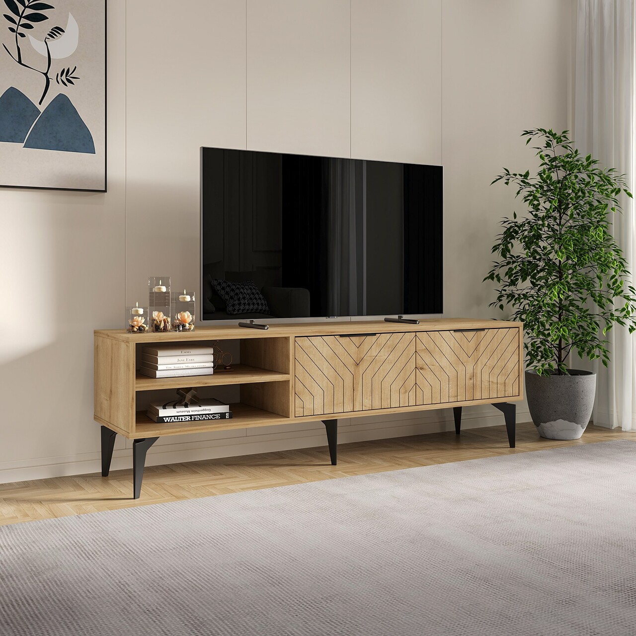 Comoda TV, Odessa, Regina, 160x50x29.6 cm, Maro - 1 | YEO
