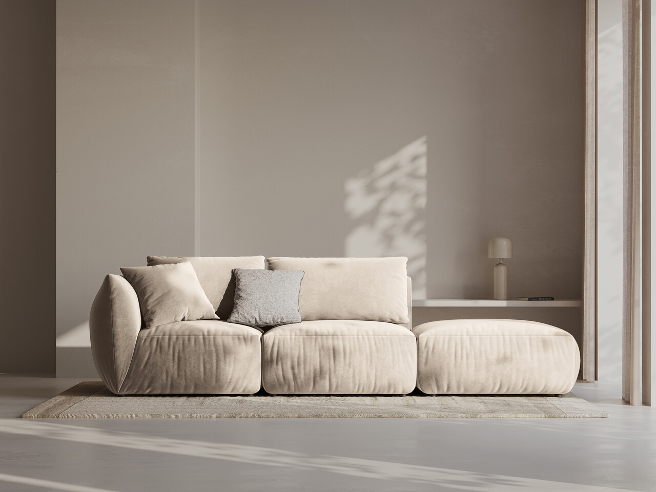 Canapea modulara 3 locuri cotiera dreapta, Chris-184, Micadoni Home, 315x100x80 cm, catifea, ecru Canapele 2