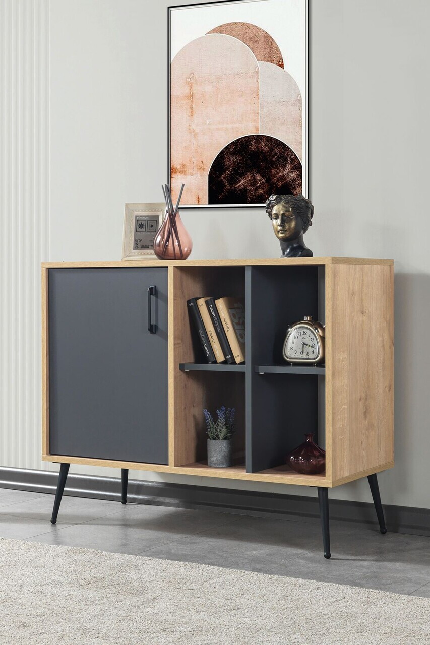 Consola, Hanah Home, Şile 4109, 100x83x44 cm, PAL, Stejar safir / Antracit — imaginea 3