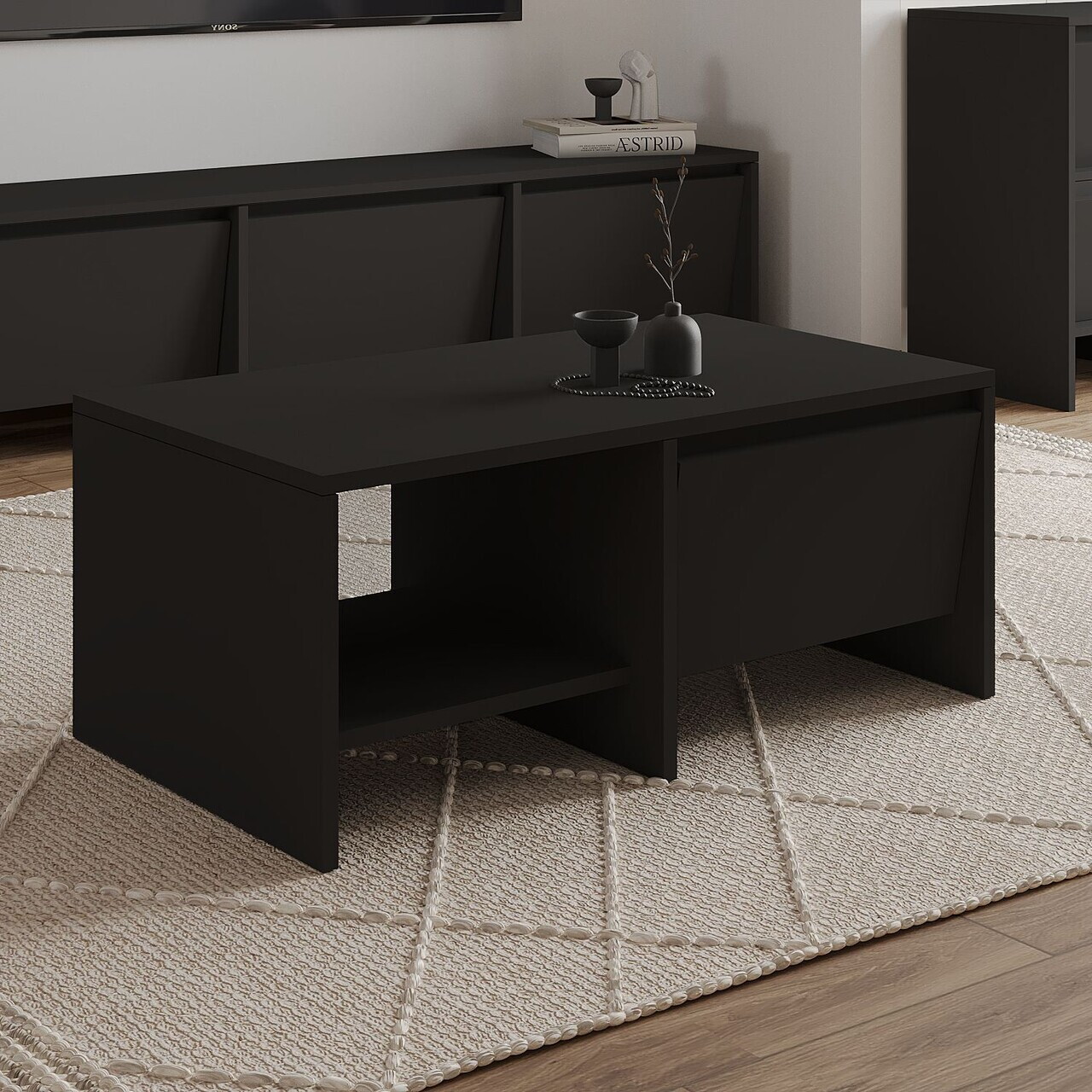 Masuta de cafea, Hanah Home, Laris, 90x35x45 cm, PAL, Negru — imaginea 3
