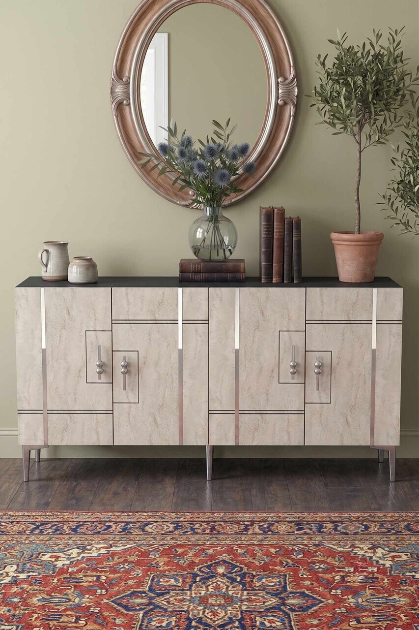 Consola, Hanah Home, Ilay 150, 150x75x32 cm, Antracit / Travertin / Argint — imaginea 2