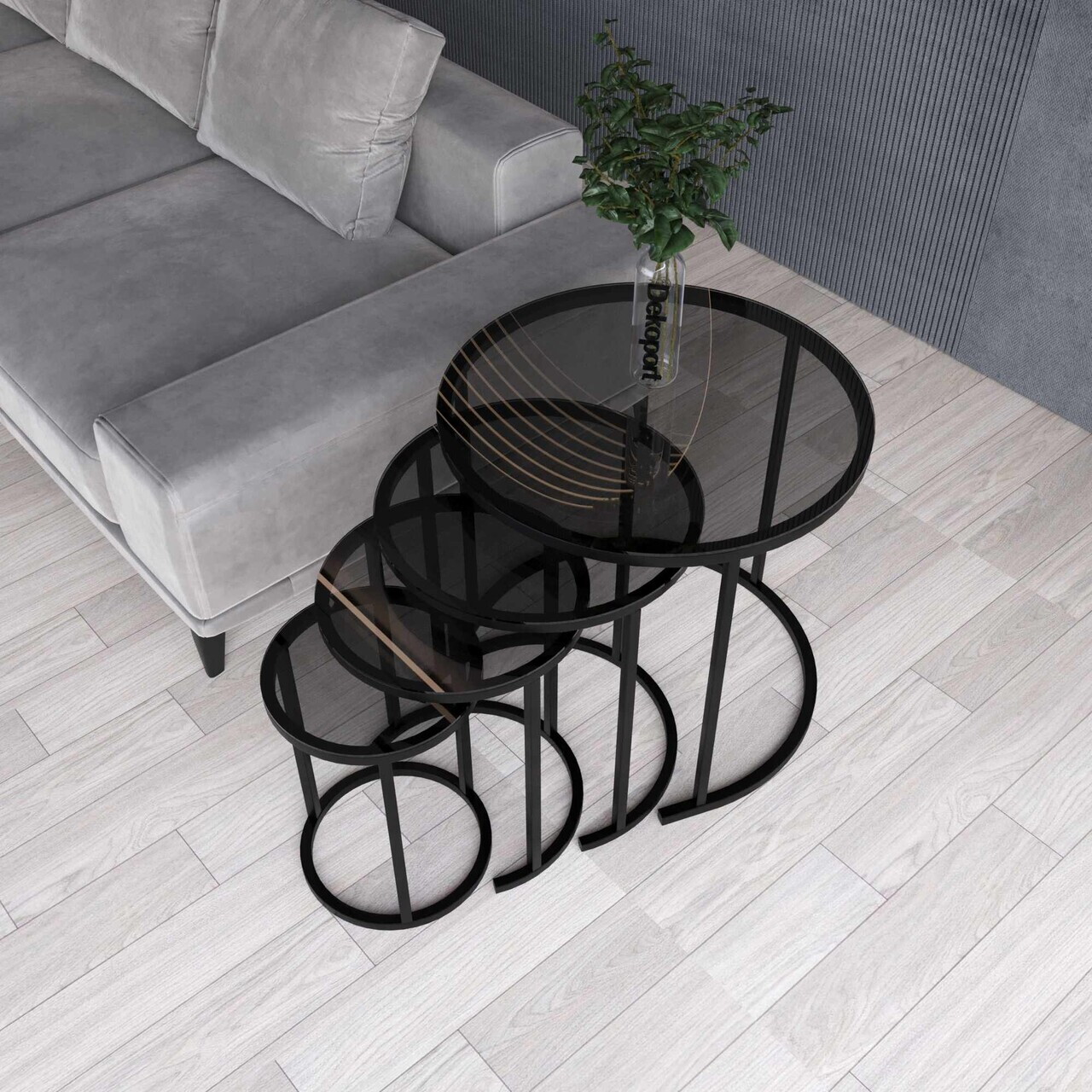 Set masute Nesting 4 piese, Hanah Home, Milas 4, Negru / Fume — imaginea 2
