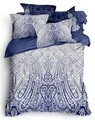 Lenjerie de pat dubla King Size, 4 piese, The Club Cotton, Fresco, bumbac ranforce, 145 TC, alb/albastru
