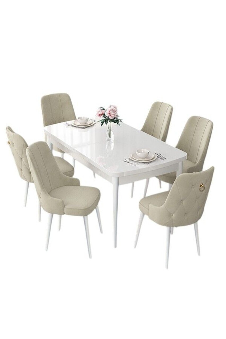 Set masa extensibila si scaune (7 piese), Hanah Home, Nex, Alb / Crem — imaginea 2