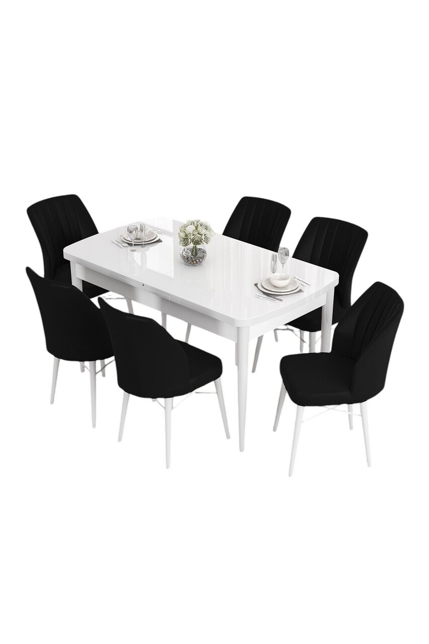 Set masa extensibila si scaune, Hanah Home, Eva, Alb/Negru - view 2