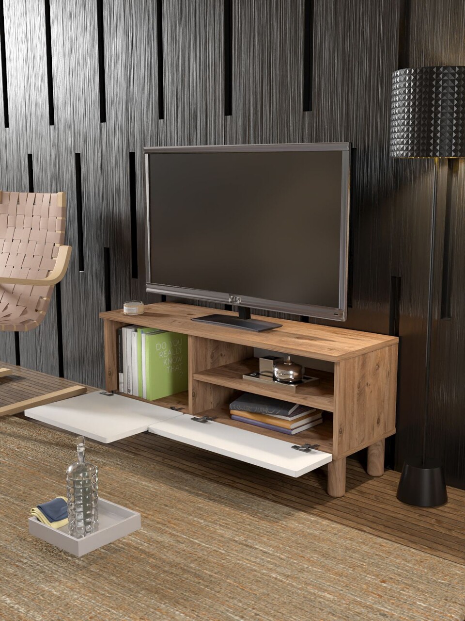 Comoda TV, Hanah Home, Bellora 105, 104x47x35 cm, PAL, Pin Atlantic / Alb - view 3